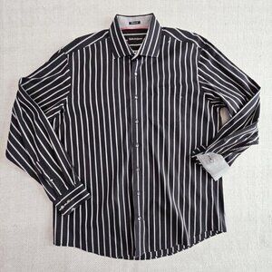 Bullock & Jones Long Sleeve Button Up Shirt Men XL USA Made Black & White Luxe